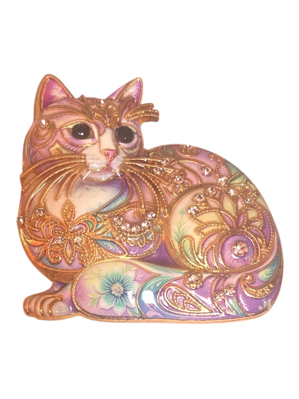 New Pastel Pink Purple Blue White Gold Flower Kitty Cat Brooch Diamond Crystals